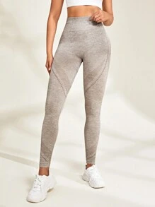 Yoga Basic 高彈無縫運動緊身褲 - 卡其色 - 查看 2