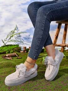 Women Korean Style Warm Thermal Lined Snow Boots, New Arrival Versatile Flat Shoes, Autumn/Winter - Grey - View 2