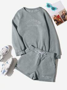 SHEIN EZwear 女式字母繡2件/套 - 灰色 - 查看 1