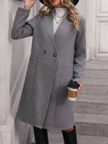 SHEIN LUNE 女式羊毛v領外套 - 淺灰色 - 查看 1