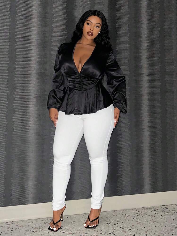 Plus Size Women's Lantern Sleeve Blouse