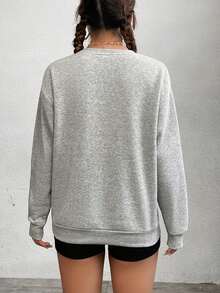 SHEIN EZwear 正常版型口號印花下垂脫肩運動衫 - 淺灰色 - 查看 2