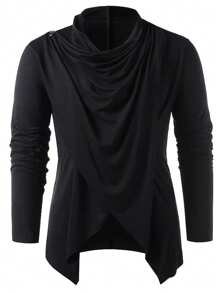 Manfinity RelaxMax Camiseta de manga larga con borde asimétrico y llana, para vacaciones
