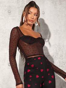SHEIN Tall Tricou cu mânecă lungă din plasă inimă pentru femei
