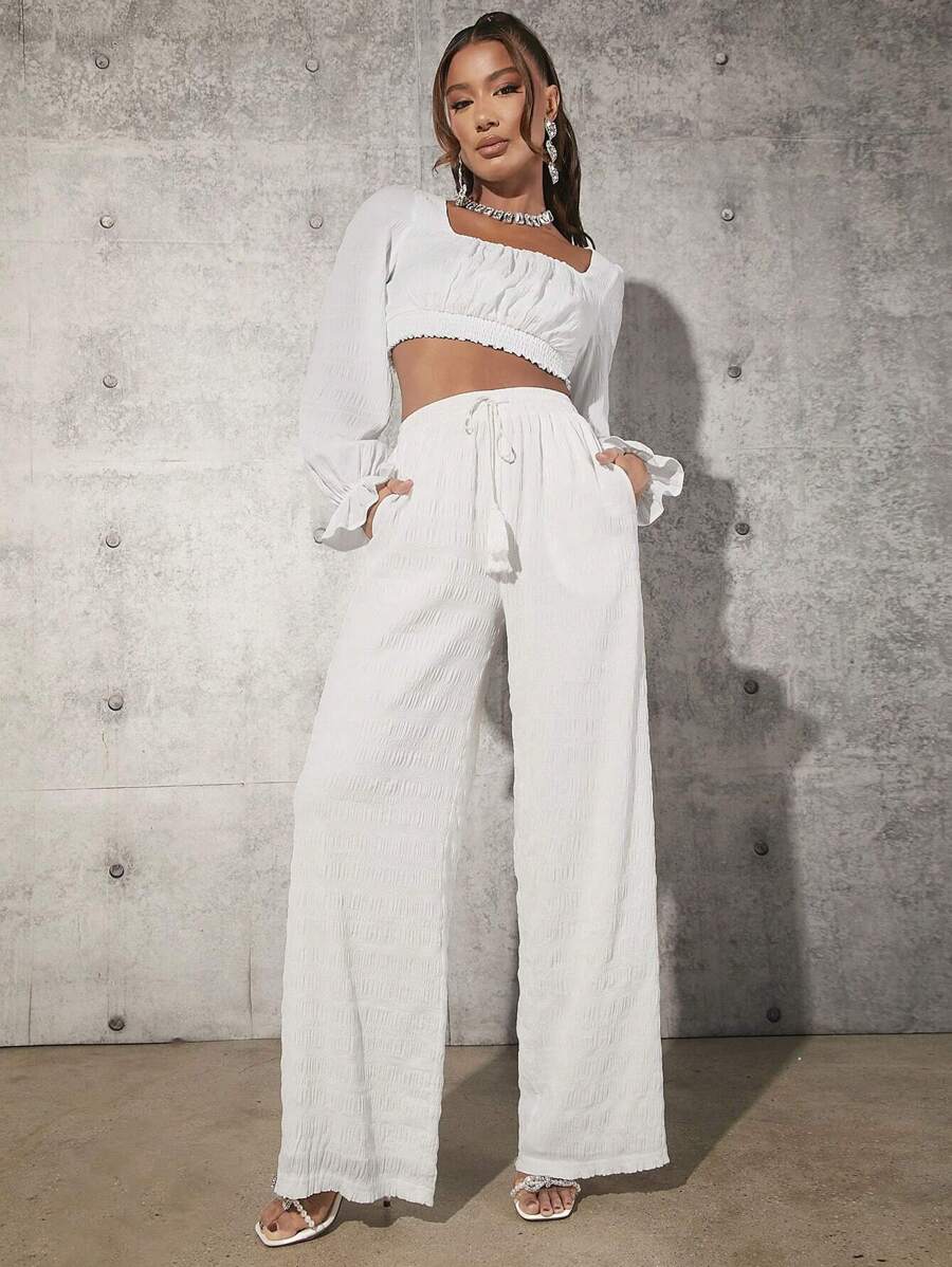 SHEIN Tall Women'S Drawstring Waist Pants - White - View 1