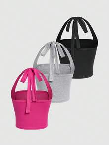 SHEIN EZwear 女款純色無袖褶皺掛脖上衣 - 彩色 - 查看 2