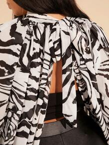 Hauture Plus Zebra Print Lantern Sleeve Top - Multicolor - View 6