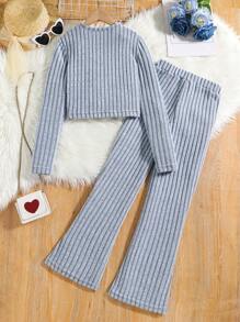 Set din două piese pentru fete Tween din tricot cu coaste - Bleu - Vizualizare 2