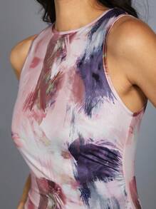 SHEIN BAE 紮染印花修身無袖連身裙 - 彩色 - 查看 5