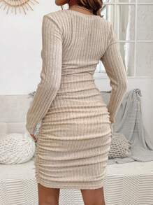 SHEIN Maternity Ribbed Long Sleeve Dress - Apricot - View 2