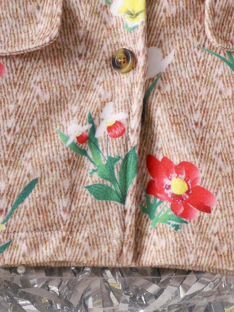 2023 Spring/Autumn Fashionable Baby Girls' Casual Woolen Jacket With Floral Print