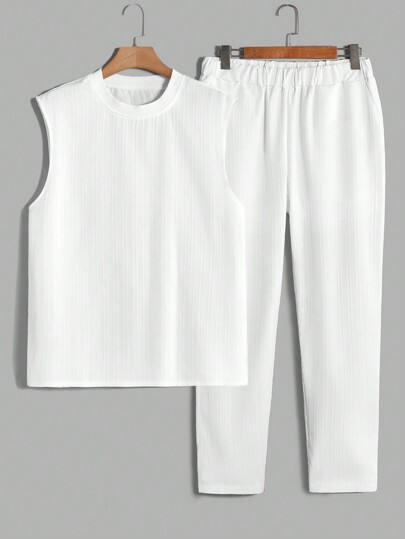 Manfinity RelaxMax Ensemble De Haut Sans Manches À Couleur Unie Pour Homme Et Pantalon Long