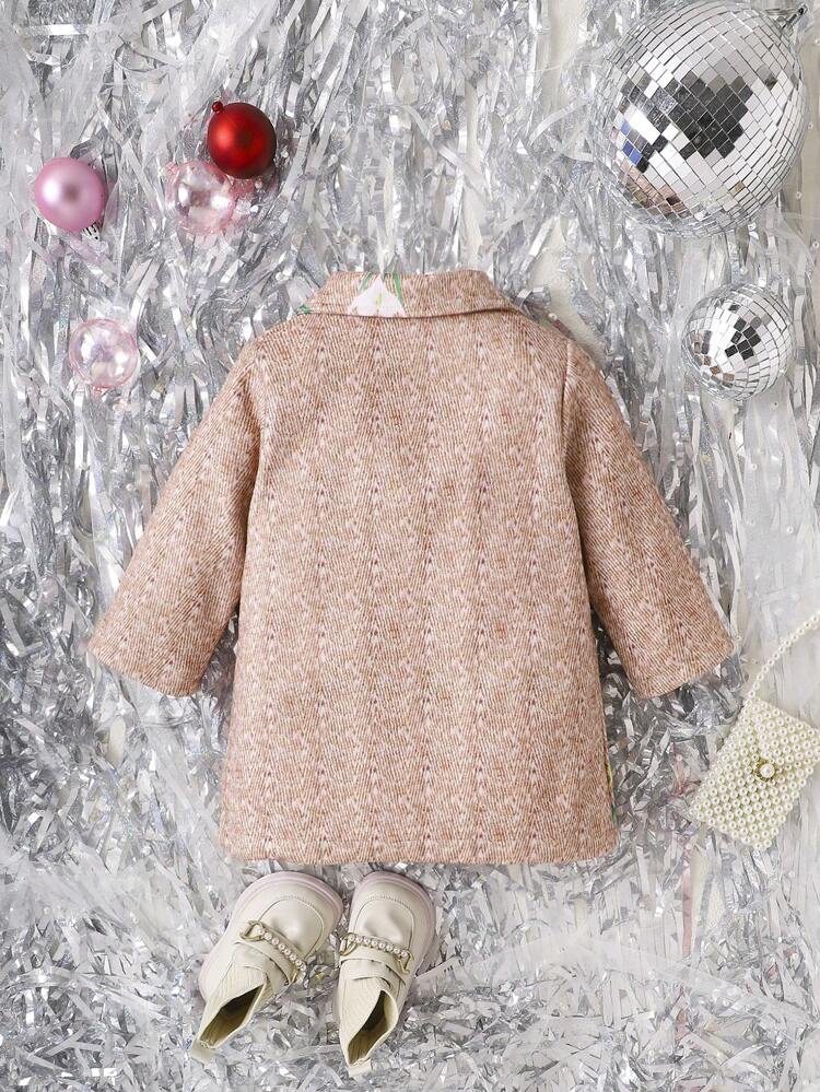 2023 Spring/Autumn Fashionable Baby Girls' Casual Woolen Jacket With Floral Print