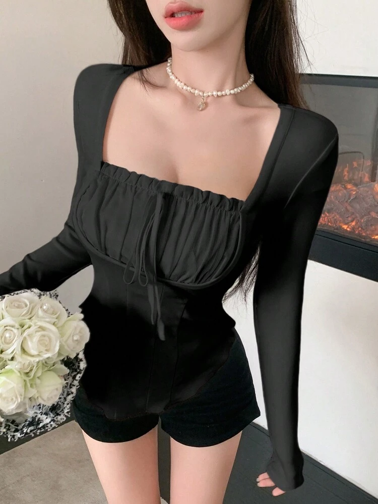 Ladies' 2 In 1 Splice Long Sleeve T-Shirt,Fall Clothes Cute Tops