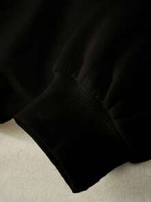 SHEIN EZwear 标语印花圆领保暖衬里运动衫 - 黑色 - 查看 5