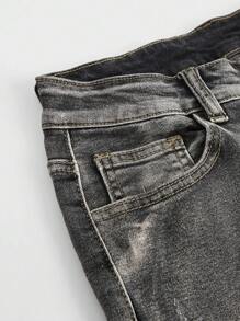 ROMWE Grunge Punk Vintage Distressed Wash Flared Denim Jeans, School