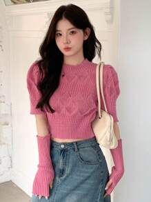 DAZY 女士短袖針織上衣和袖套 - 粉色 - 查看 1