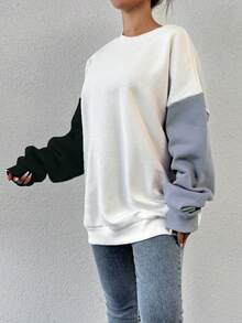 SHEIN Cottnline Của phụ nữ Khối màu Lông cừu lót Áo nỉ - Xám - Xem 4