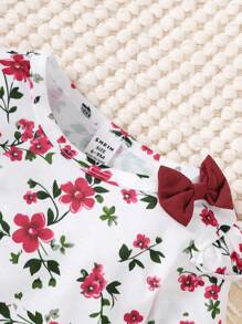 寶寶女孩時尚可愛的數字印花連身褲裝,有褶邊和長褲 - 紅白色 - 查看 4