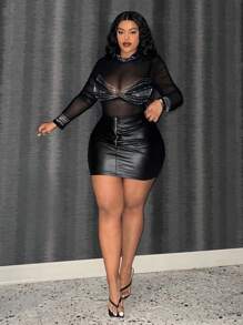 Slaydiva 拉鍊開合大尺碼女式半身裙 - 黑色 - 查看 4