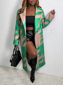 Slaydiva Houndstooth Pattern Turn-Down Collar Woolen Coat - Multicolor - View 1