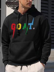 男士字母印花抽绳卫衣 - 黑色 - 查看 3