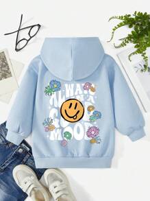 SHEIN Cô gái Giải trí Mô hình Cartoon Tay áo dài Áo nỉ có mũ , Thích hợp Đối với Mùa thu Và Mùa Đông - Màu xanh nhạt - Xem 1