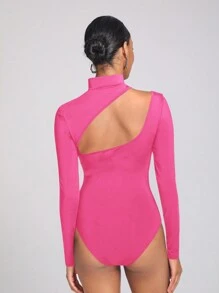 NEW FEMME E款高領長袖連體衣,帶折線割開設計 - 玫紅色 - 查看 2