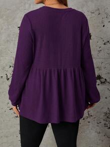 SHEIN LUNE Women's Plus Size Loose Fit Casual Round Neck T-Shirt, Solid Color Fall - Purple - View 2