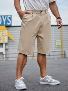 SHEIN Manfinity Homme Loose Fit Men's Solid Knee Length Shorts - Apricot - View 3