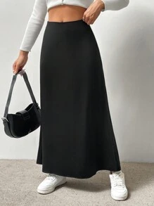 SHEIN Unity 純色人魚鱗擺裙 - 黑色 - 查看 6