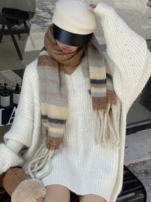 女性時尚秋冬圍巾 - 棕色 - 查看 4