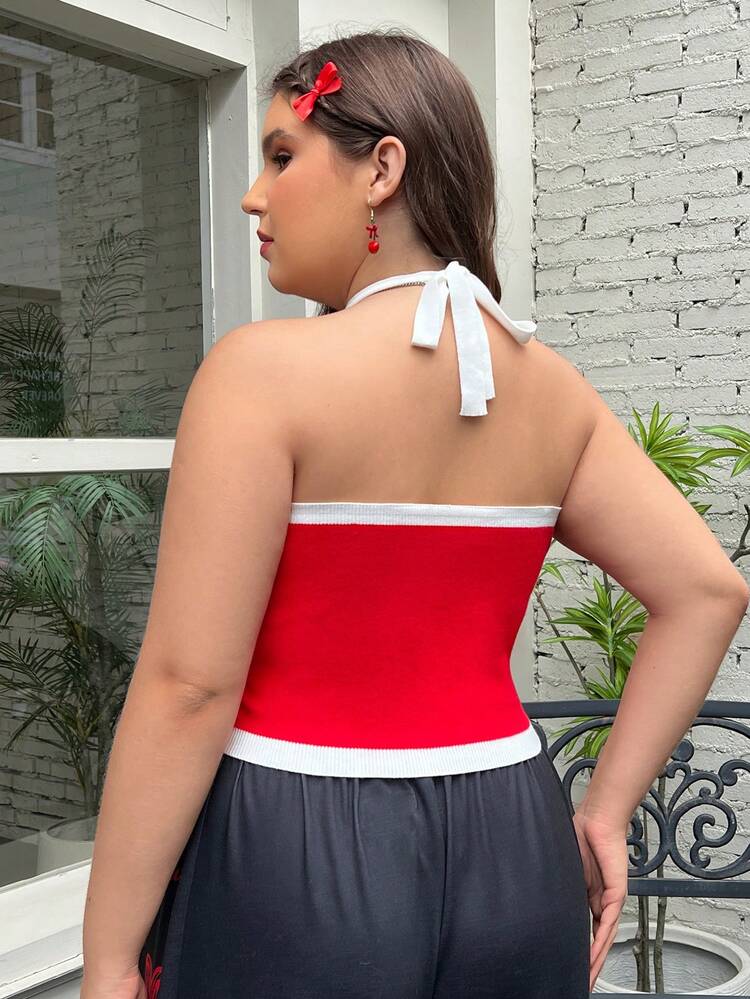 Plus Size Colorblock Heart Pattern Knit Sweater