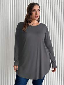 RueChic Plus Size Women's Asymmetrical Hem Long Sleeve T-Shirt - Baby Blue - View 5