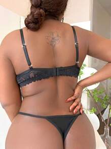 大码钢圈链装饰性感内衣套装 - 黑色 - 查看 2