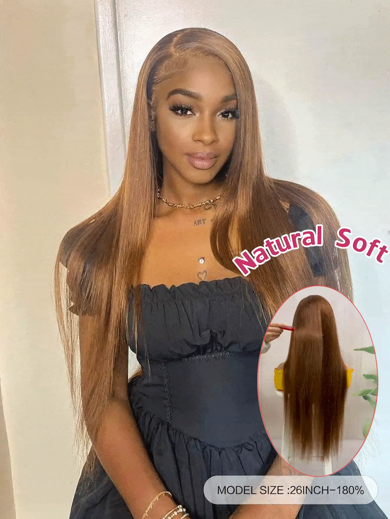 透明蕾絲啡色長直髮型13x4鬆綁前短髮人髮180密度與嬰兒髮自然看起來適用於女性日常使用