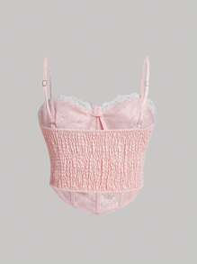 SHEIN MOD Áo hai dây phối ren cỡ lớn có cấu trúc corset - Hồng - Xem 2