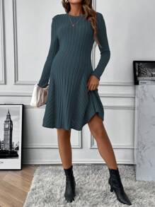 SHEIN Solid Color Maternity Ribbed Knit Sweater Dress - Dusty Blue - View 4