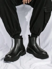 男士黑色時尚/切爾西風格靴子,厚底短靴 - 黑色 - 查看 3