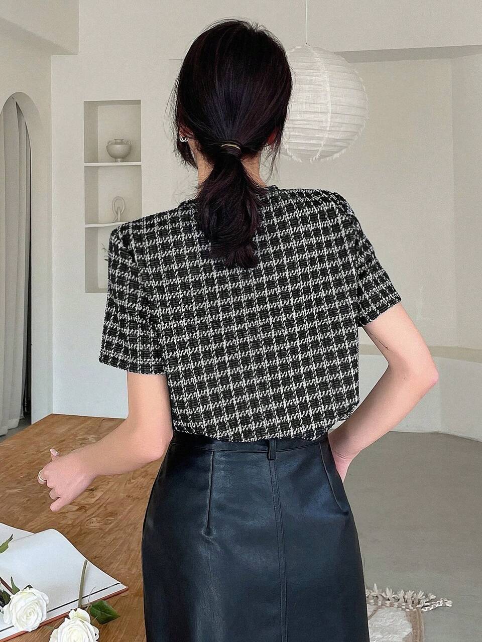 Women's Plaid Round Neck Short Sleeve T-Shirt