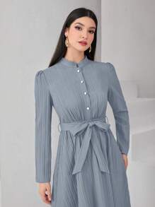 Modelyn 素色腰帶襯衫洋裝 - 淺藍色 - 查看 5