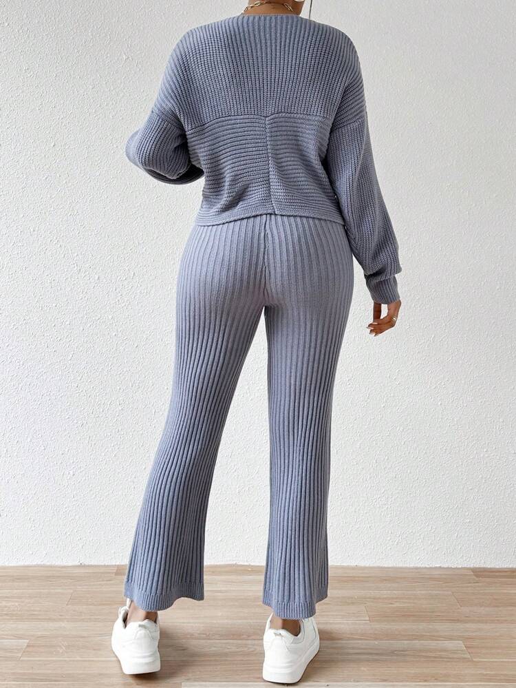 Women'S Cross Front Batwing Sleeve Sweater And Drawstring Waist Sweater Pants 2 Pieces Set