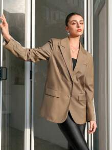 Anewsta Plaid Patchwork Suit Jacket - Brown - View 3