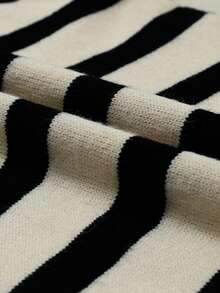 條紋拼色v領休閒毛衣 - 卡其色 - 查看 8