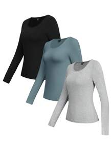 SHEIN Essnce 女款圓領長袖 T 卹 3 件套 - 彩色 - 查看 1