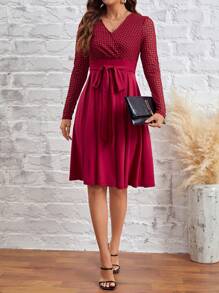 SHEIN Clasi Của phụ nữ Pha lê Trang trí Kim cương Vá lại Váy có thắt lưng - Màu Đỏ Sâu - Xem 3