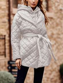 BTFBM Women's Detachable Hood Wrapping Style Down Jacket - White - View 5