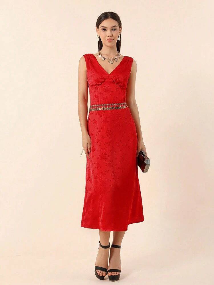 Women'S Jacquard Pendant Decor Sleeveless Dress