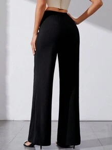 SHEIN Tall Ladies' Straight-Legged Pants - Black - View 2