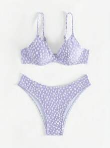 Swim Vcay 夏季海滩女士印花提花比基尼套装（带钢圈）婚礼 - 紫丁香色 - 查看 6